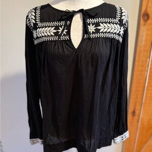 J.Crew Black and White Embroidered Semolina Women's Blouse, Size M